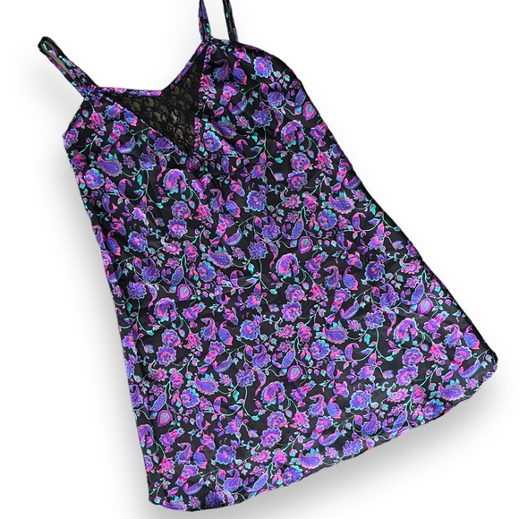 Vintage Floral Paisley Slip Mini Dress - Picture 2 of 6